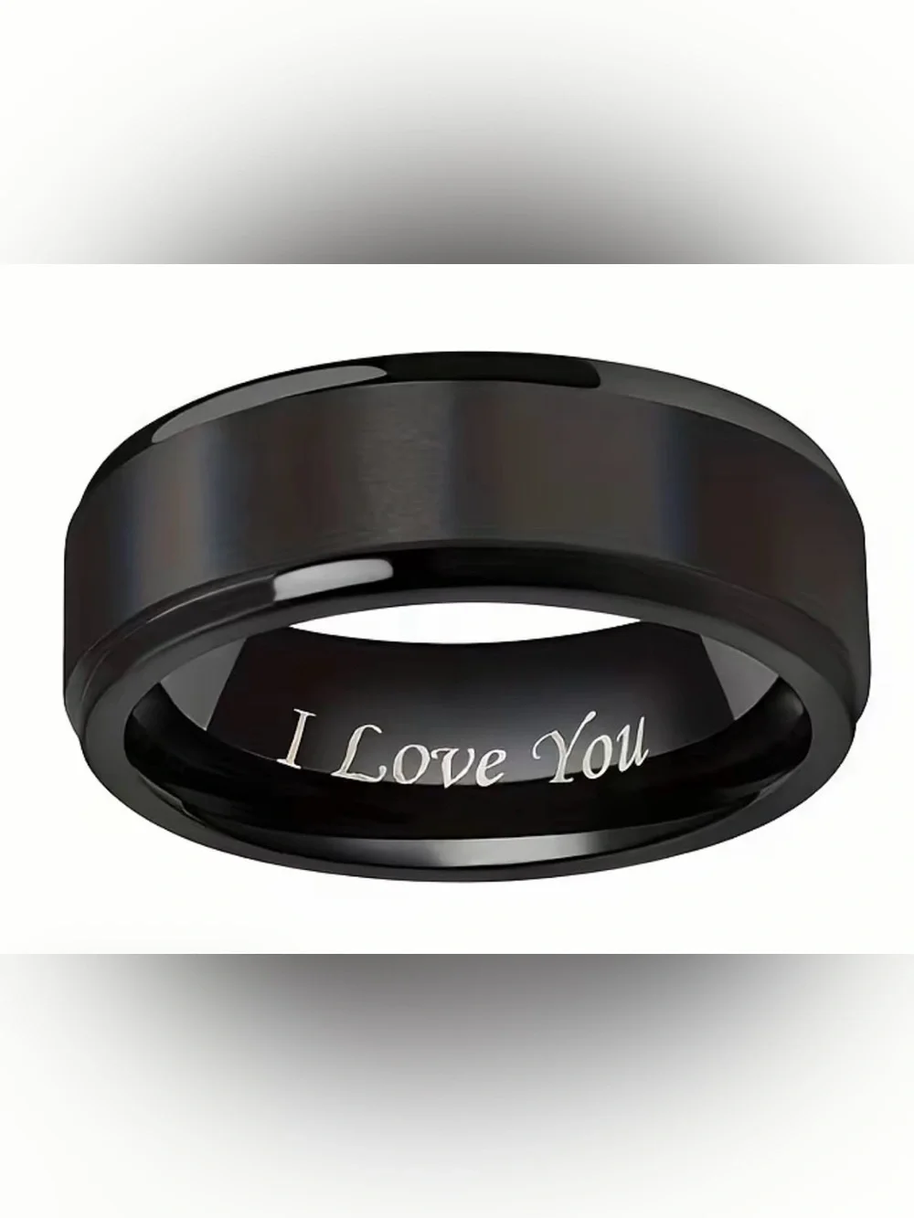 Titanium Steel Tungsten Ring - Elegant Black Band with Engraved 